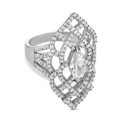 Silver crystal filigree ring